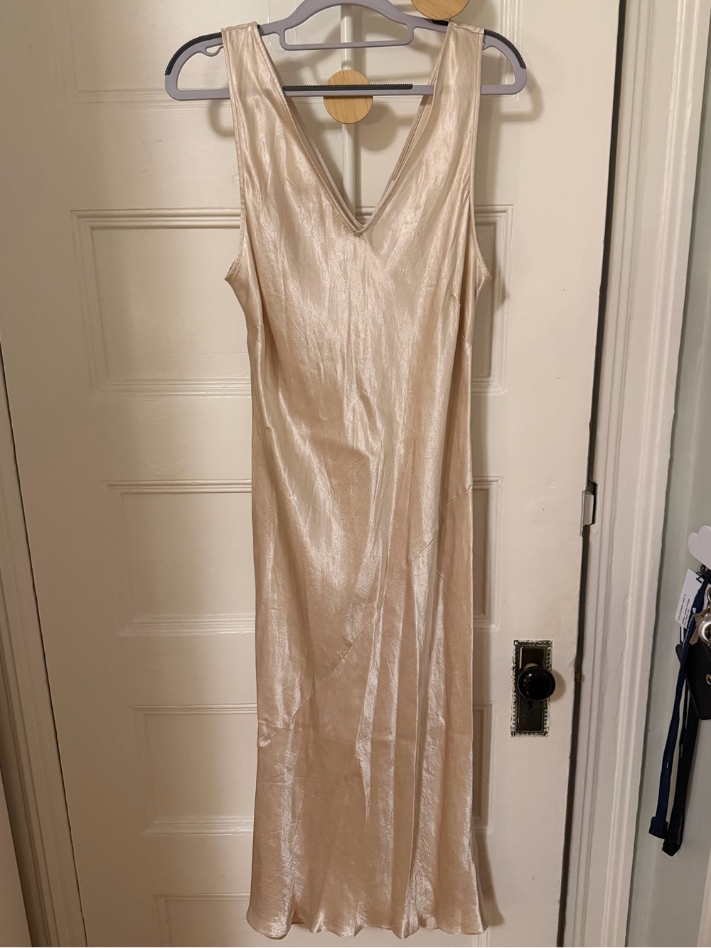 Babaton Champagne Satin Midi Slip Dress